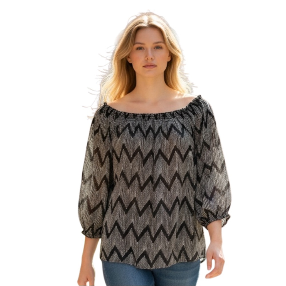 s/i studio Chic Black Zigzag Women's Blouse